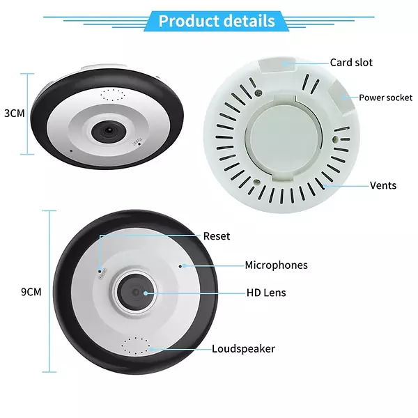 Cámara De Seguridad Ojo De Pez 9cm 360 App V380pro 1080p