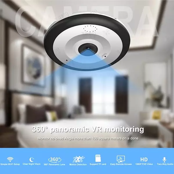 Cámara De Seguridad Ojo De Pez 9cm 360 App V380pro 1080p