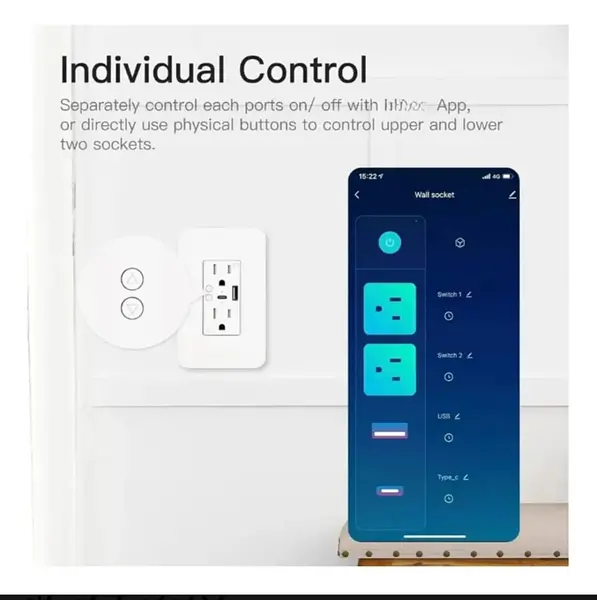Tomacorriente Enchufe Inteligente Doble App Tuya Wifi Usb/C