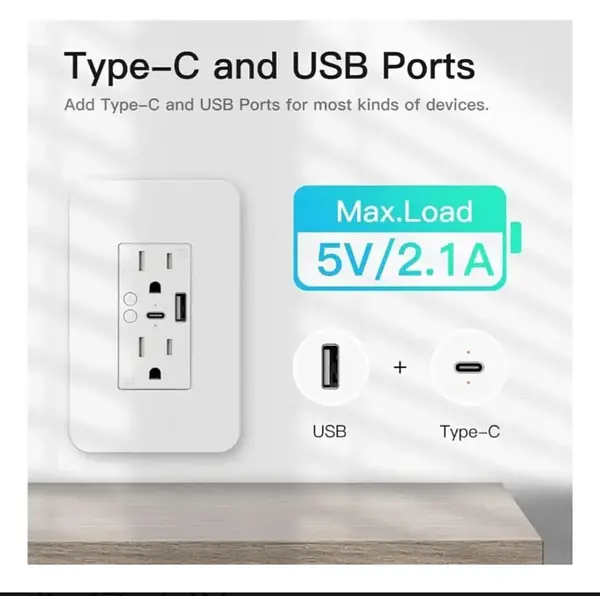 Tomacorriente Enchufe Inteligente Doble App Tuya Wifi Usb/C