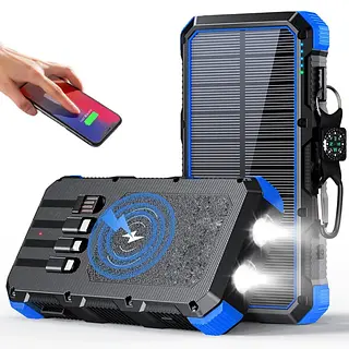 Power Bank Solar Carga Inalambrica 20000 Mah 4 Cables