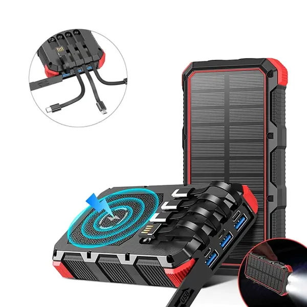 Power Bank Solar Carga Inalambrica 20000 Mah 4 Cables